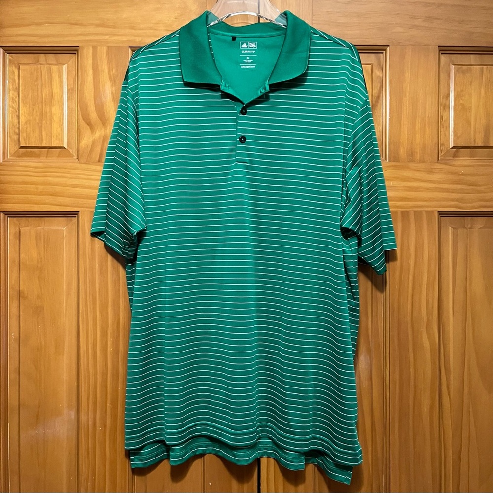 Adidas Climalite Green and White Polo Golf Shirt with Stripes